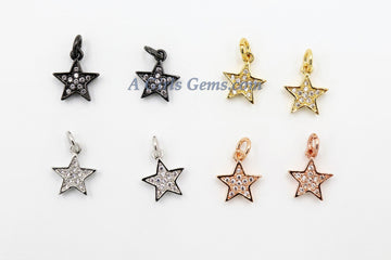 Star Charms, 3 pcs Cz Micro Pave Star Charm Drops Bead Dangles #60, Cubic Zirconia Rose Gold Plated Small Mini Stars